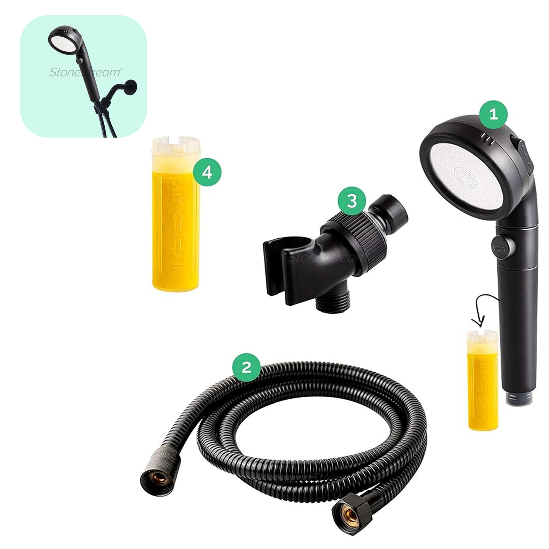 EcoPower 4-in-1 Vitamin C Black Shower Head Kit