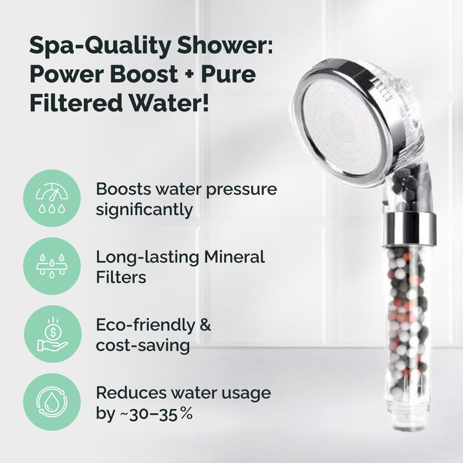 Cabeça de chuveiro iônico de ecopower filtrado