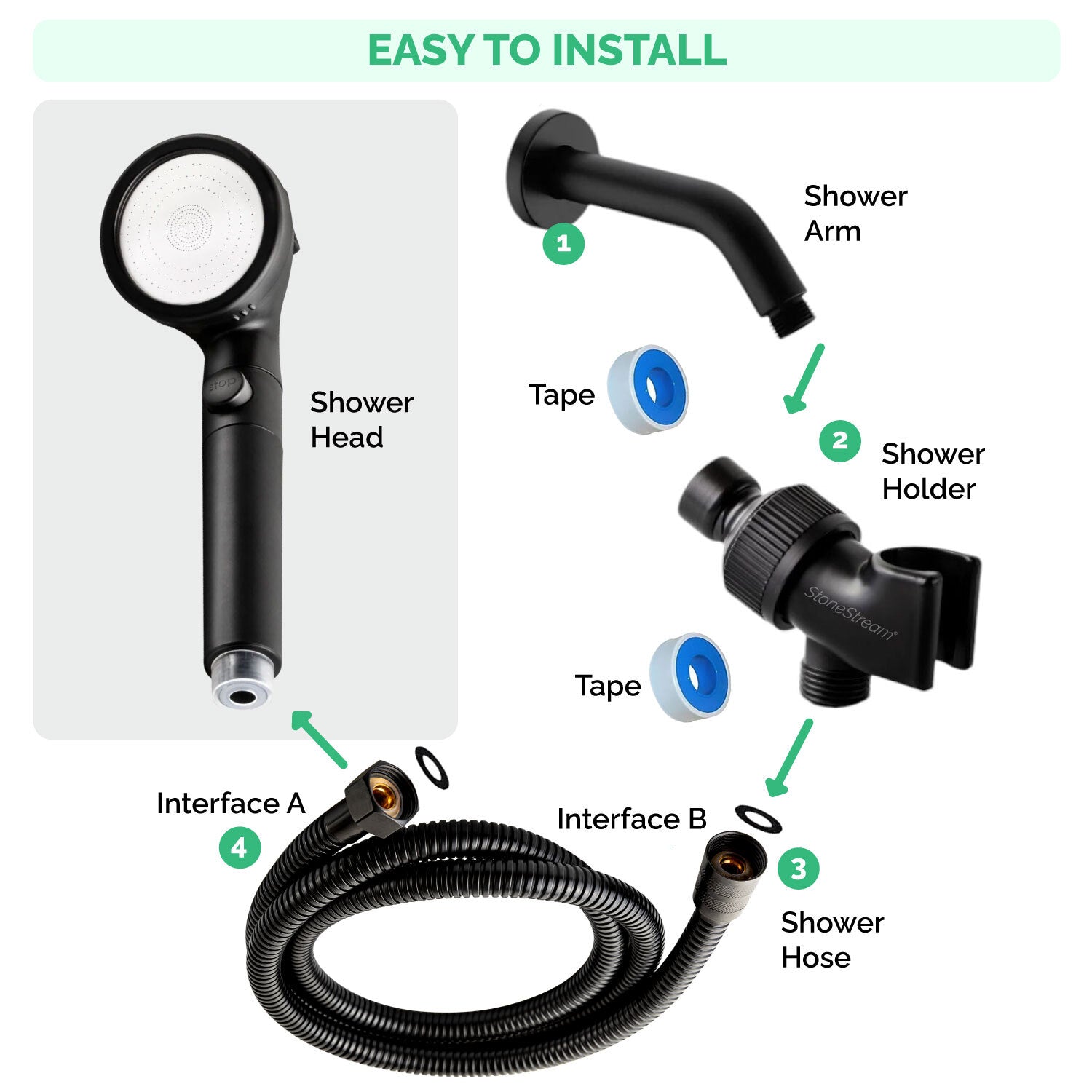 Kit de instalação de parede - preto