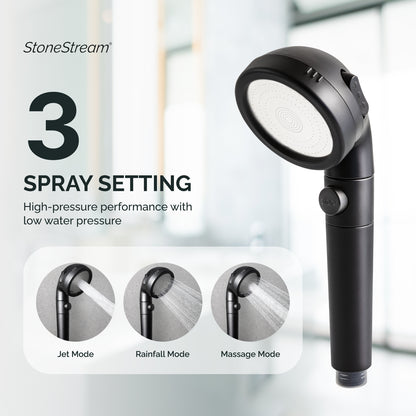Black Ecopower Shower Head with Hard Water Filtration Kit