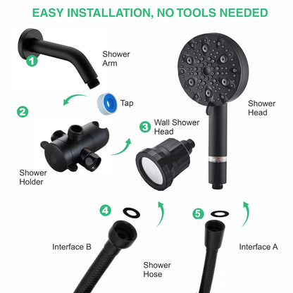 9-Mode Luxury Handheld &amp; Wall Combo Shower Head with Filtration Kit